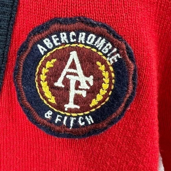 Abercrombie Cardigan Sweater Red V Neck Logo Patch Preppy Knit Small - Picture 5 of 11